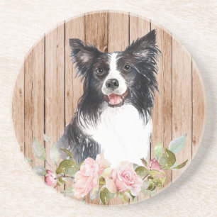 Vattenfärg Gräns Collie & Flowers Underlägg