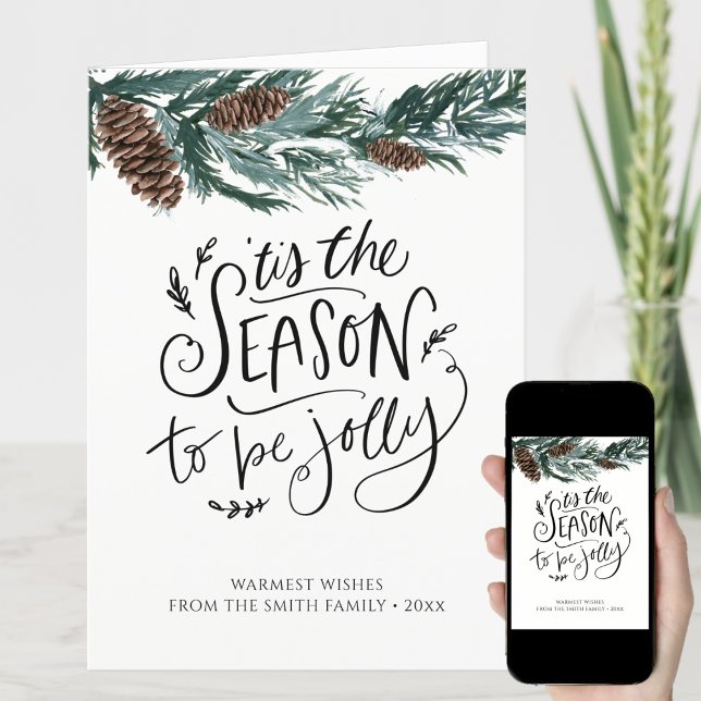 Vattenfärg Gräs Cone Bough minimalist Greenery Helgkort (Skapare uppladdad)