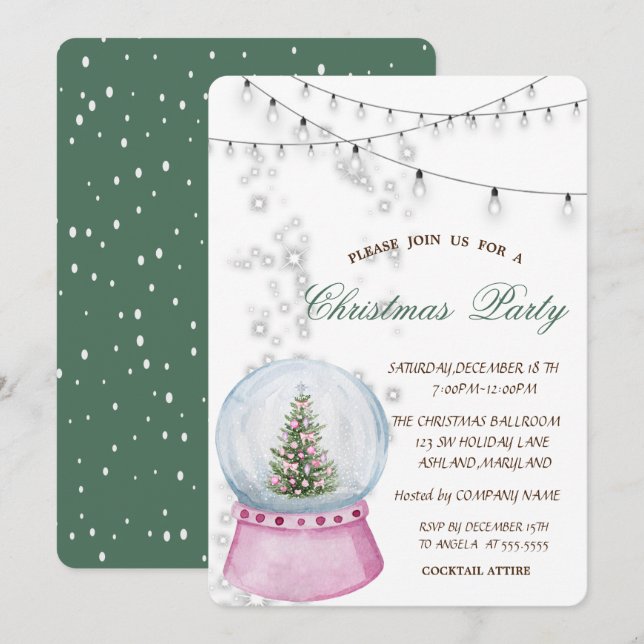 Vattenfärg Gräs träd,, Globe jul Inbjudningar (Fram/baksida)