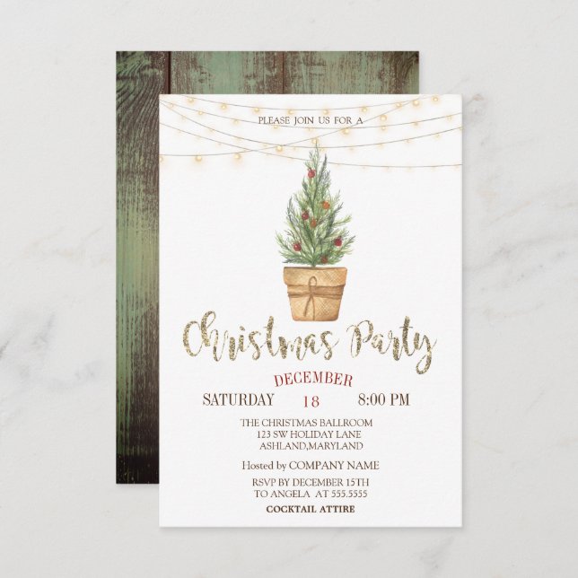 Vattenfärg Gräs Träd, Ljus Wood-jul,  Inbjudningar (Fram/baksida)