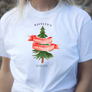 Vattenfärg Gräs Träd Merry Little Birthday T Shirt
