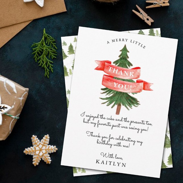 Vattenfärg Gräs Träd Merry Little Birthday Tack Kort (Skapare uppladdad)