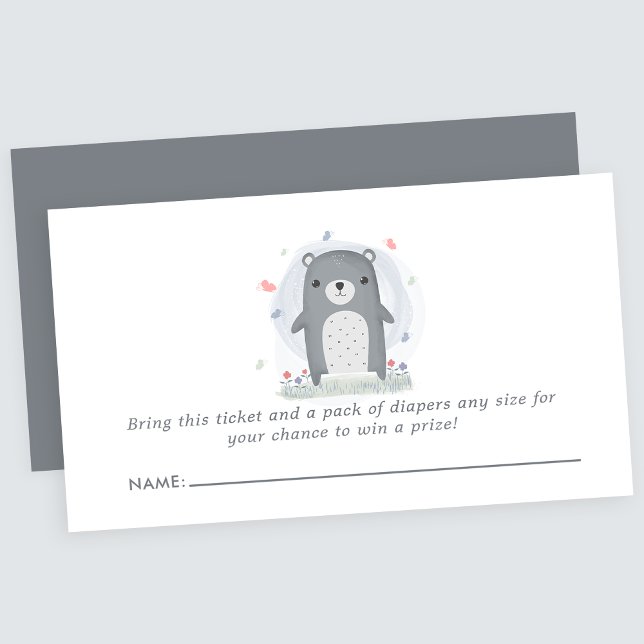 Vattenfärg Grått Bear Baby Shower Diaper Raffle Tilläggskort (Skapare uppladdad)