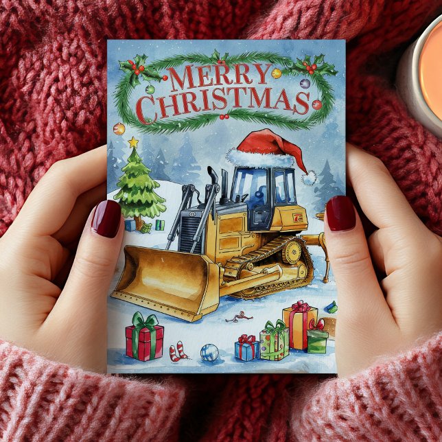 Vattenfärg Gravemaskin Konstruktion Julkort Helgkort (Watercolor Excavator Construction Christmas Card)