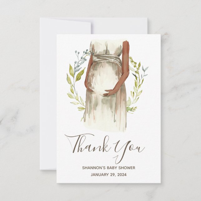 Vattenfärg Gravid Kvinnas Bebisfest  Tack Kort (Framsida)
