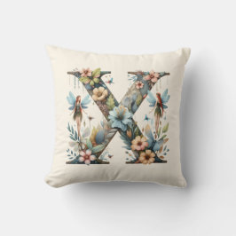 Vattenfärg Greenery Älvors Monogram Brev X Kudde