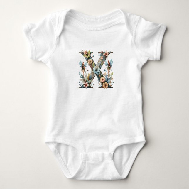 Vattenfärg Greenery Älvors Monogram Brev X T Shirt (Framsida)