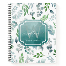 Vattenfärg Greenery Blue Grönt Foliage Monogram