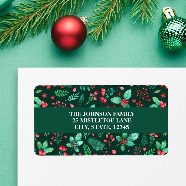 Vattenfärg Greenery Botaniska Blommigten Jul Adressetikett (Watercolor Greenery Christmas Label)
