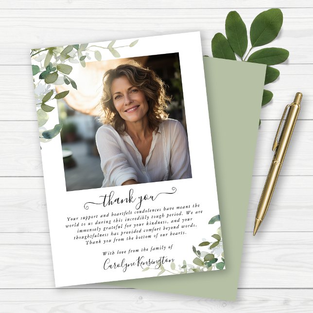 Vattenfärg Greenery Funeral Tack Kort (Watercolor Greenery Funeral Thank You Card)