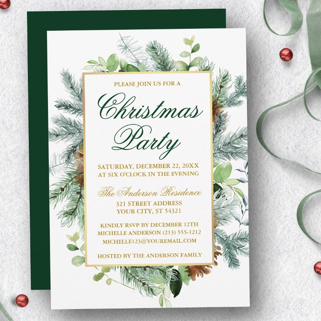 Vattenfärg Greenery Gräs jul Party Guld Inbjudningar (Customize to change text color, size, style or to change color of back of card.)