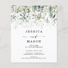 Vattenfärg Greenery med Bröllopsprogrammen Guld Flygblad