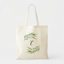 Vattenfärg Greenery Monogram Personlized Tote Bag Tygkasse