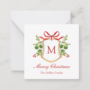 Vattenfärg Greenery Monogram vapensköld jul Anteckningskort