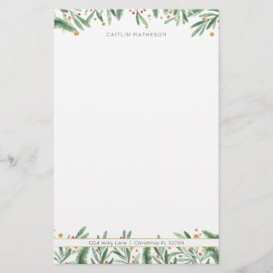 Vattenfärg Greenery Red + Guld jul Helgdag Brevpapper