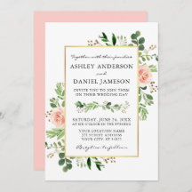 Vattenfärg Greenery Ro Rosa  Bröllop