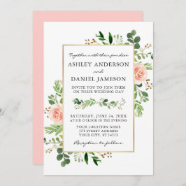 Vattenfärg Greenery Ro Rosa Bröllop Inbjudningar
