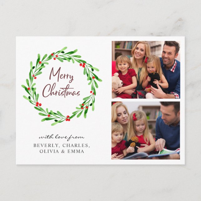 Vattenfärg Greenery Wandey-julfotfoto Helgdag Vykort (Framsida)