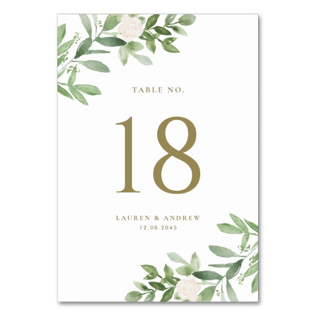Vattenfärg Grey och Vita Blommigten Guld Bröllop Bordsnummer (Baksidan)