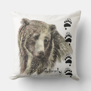 Vattenfärg Grizzly Bear Animal Nature Art Kudde