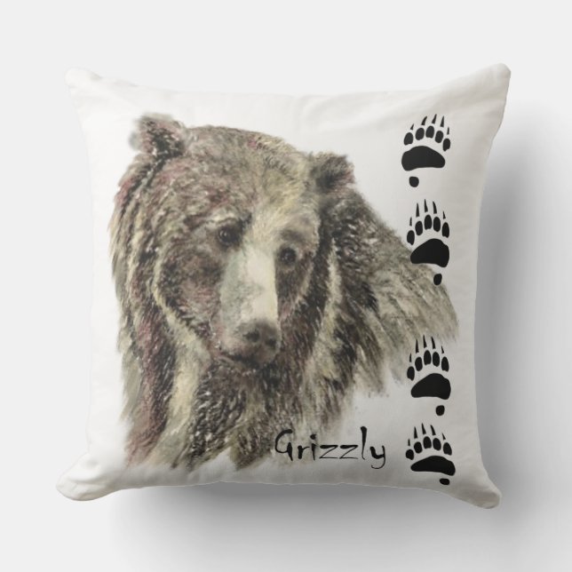 Vattenfärg Grizzly Bear Animal Nature Art Kudde (Framsida)