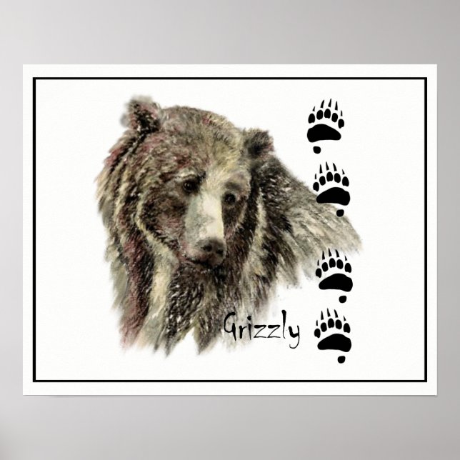Vattenfärg Grizzly Bear Animal Nature Art Poster (Framsidan)
