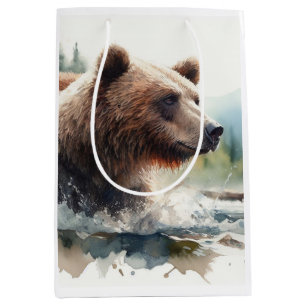 Vattenfärg Grizzly Bear Wildlife Nature Art
