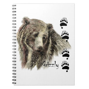Vattenfärg Grizzly Bear Wildlife Nature Art Anteckningsbok Med Spiral