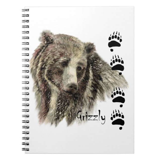 Vattenfärg Grizzly Bear Wildlife Nature Art Anteckningsbok Med Spiral (Framsidan)