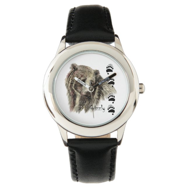 Vattenfärg Grizzly Bear Wildlife Nature Art Armbandsur (Framsida)