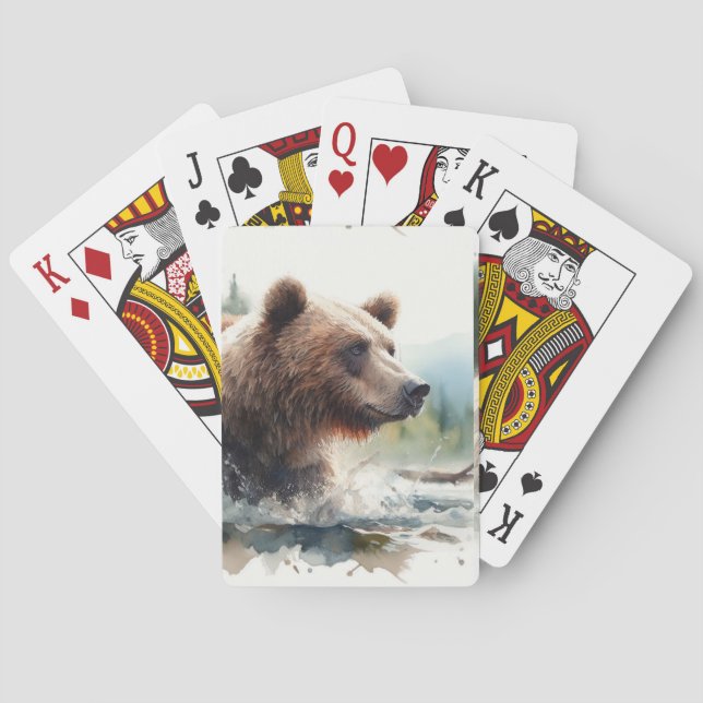 Vattenfärg Grizzly Bear Wildlife Nature Art Casinokort (Baksidan)
