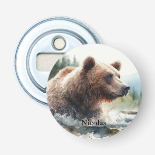 Vattenfärg Grizzly Bear Wildlife Nature Art Flasköppnare