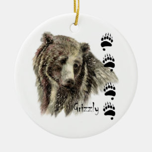 Vattenfärg Grizzly Bear Wildlife Nature Art Julgransprydnad Keramik