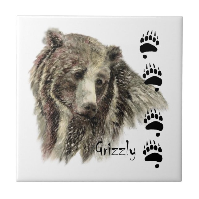 Vattenfärg Grizzly Bear Wildlife Nature Art Kakelplatta (Framsidan)