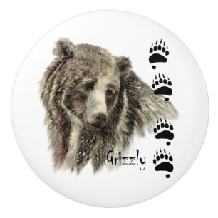 Vattenfärg Grizzly Bear Wildlife Nature Art Knopp