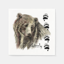 Vattenfärg Grizzly Bear Wildlife Nature Art Pappersservett