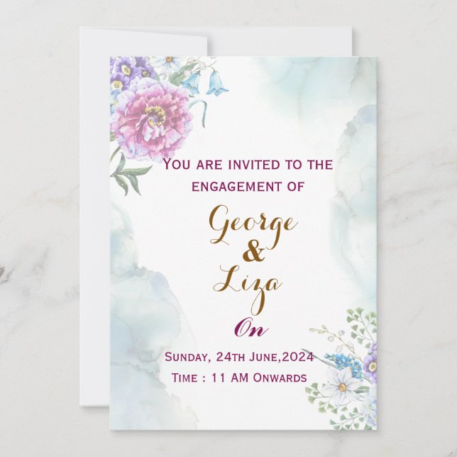 Vattenfärg Grön Bröllopsförlovningsinbjudan Inbjudningar (Framsida)