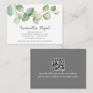 Vattenfärg Grön Eucalyptus QR-kod Affärs Kort