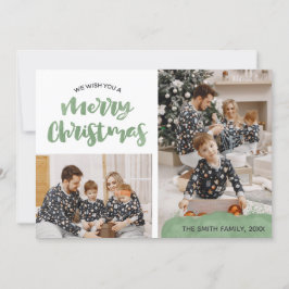 Vattenfärg Grön familjefoto God Jul Julkort