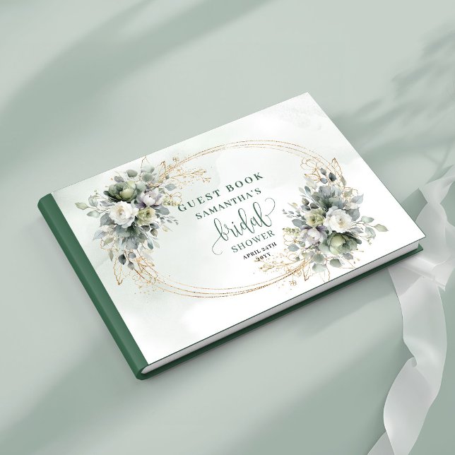 Vattenfärg Grön Guld Bröllopsfest Gästbok (Watercolor Green Gold Bridal Shower Guest Book)