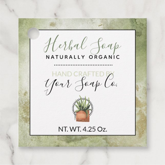 Vattenfärg Grön & Guld Handgjorda Tvål Hängande Mä Gåvor Etiketter (Framsida)