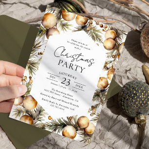 Vattenfärg Grön & Guld Julfirande Party Inbjudningar