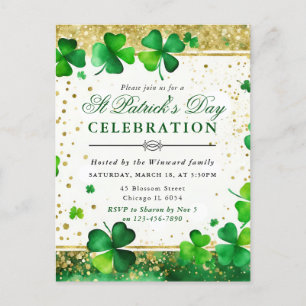 Vattenfärg Grön & Guld Shamrock St Patrick's Day Vykort