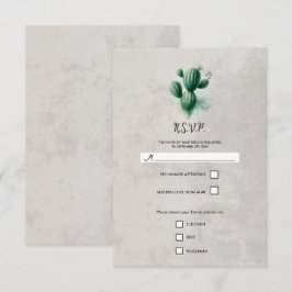 Vattenfärg Grön Kaktus Sten Grå Bröllop RSVP OSA Kort