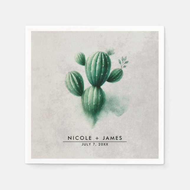 Vattenfärg Grön Kaktus Sydvästlig Bröllop Pappersservett (Framsidan)