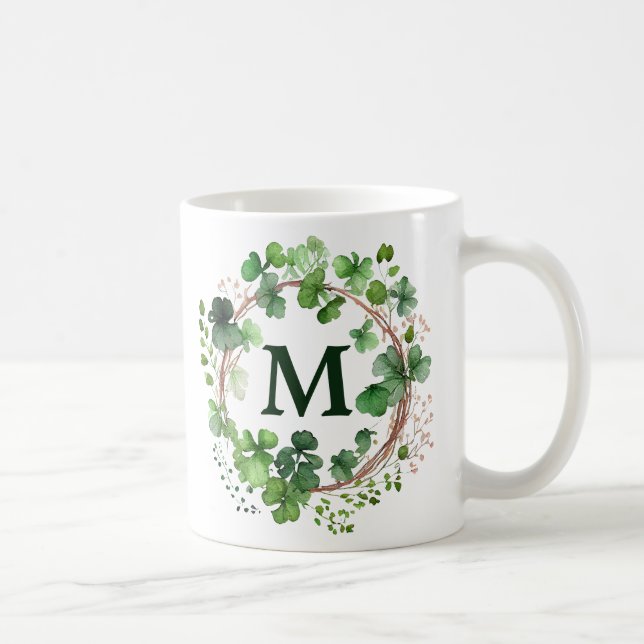 Vattenfärg Grön Klöverkrans St Patrick's Day Kaffemugg (Höger)