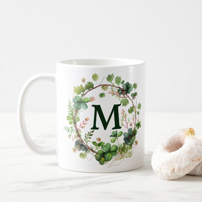 Vattenfärg Grön Klöverkrans St Patrick's Day Kaffemugg (Med munk)