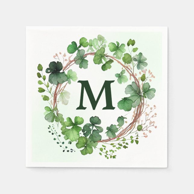 Vattenfärg Grön Klöverkrans St Patrick's Day Pappersservett (Framsidan)