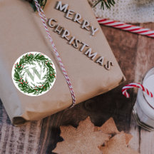 Vattenfärg Grön Krans Namn & Initialer Jul