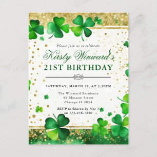Vattenfärg Grön och Guld Shamrock 21-årsdag Vykort